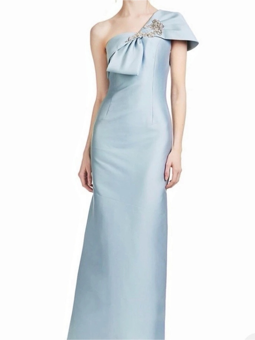 One Shoulder Bow Pleated Dress Maxi Dress Baby Blue